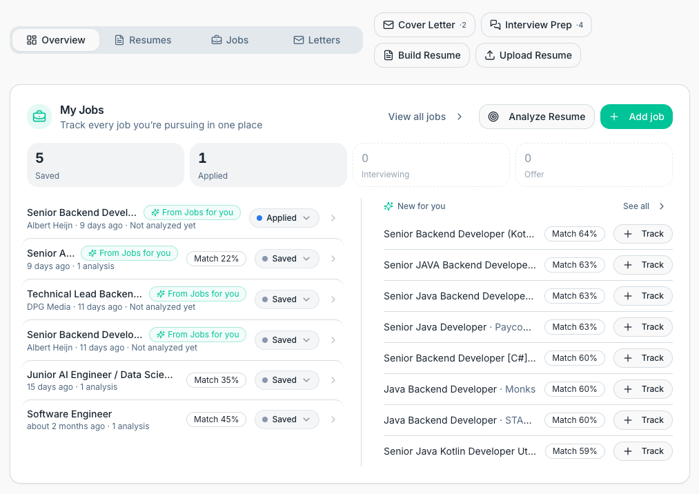 Personalized job feed and application tracker